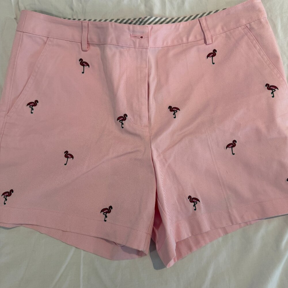 NWT BROOKS BROTHERS Womens Pink Preppy Embroidered Flamingo Shorts Size 12